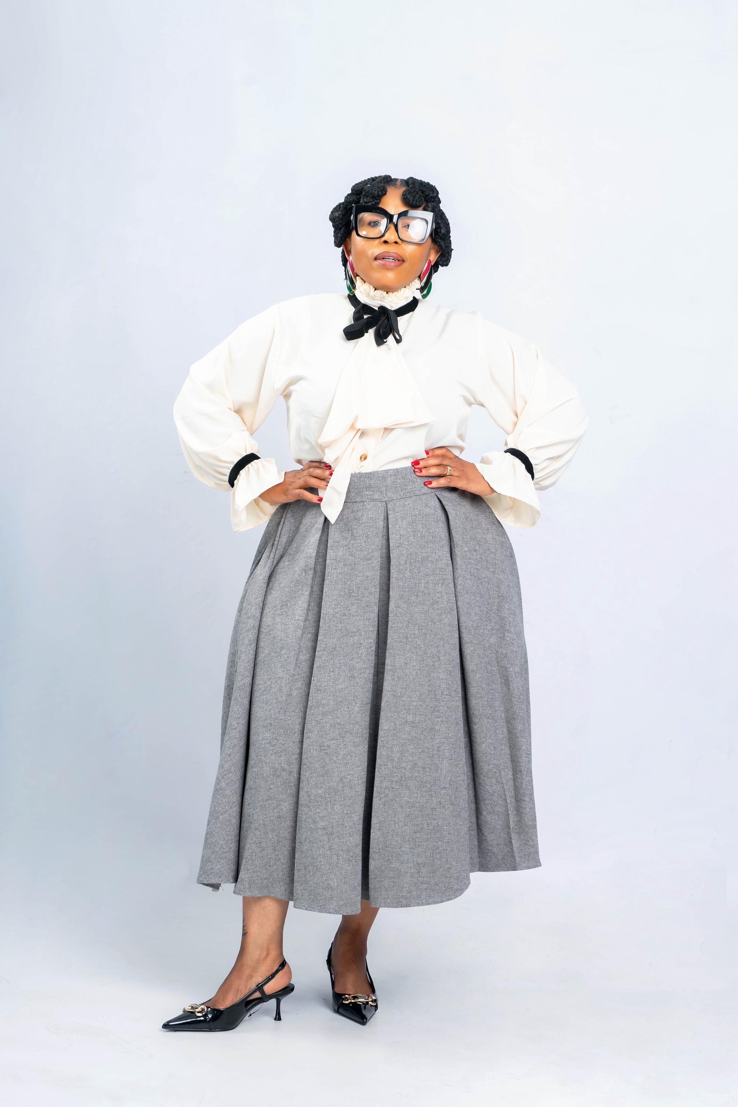Cream Shirt and Pleated skirt