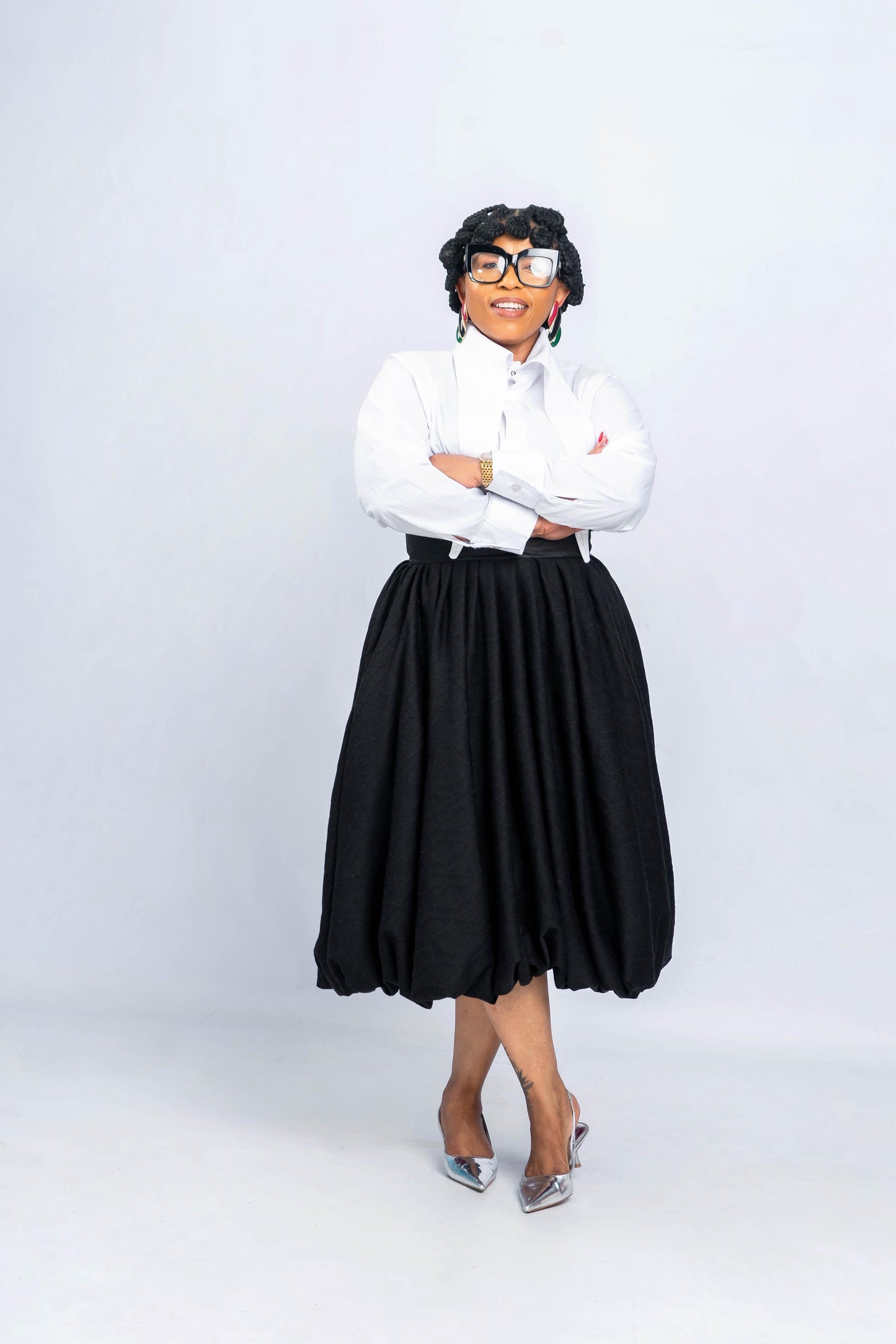 White shirt and black skirt