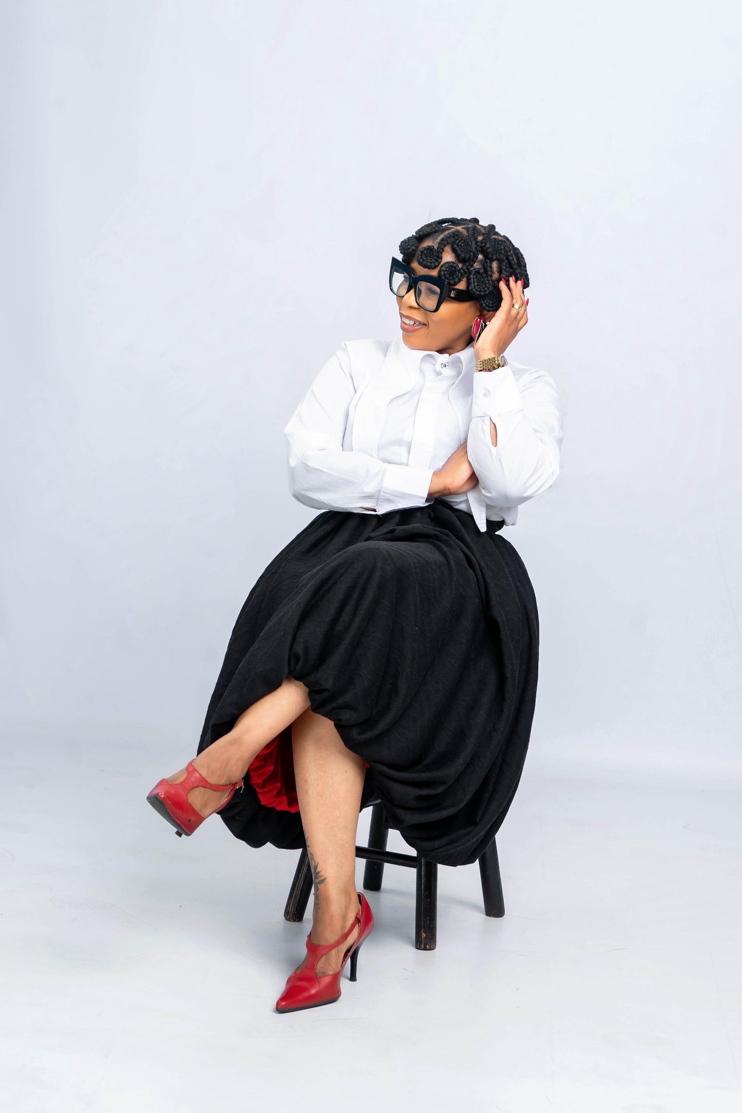 White shirt and black skirt