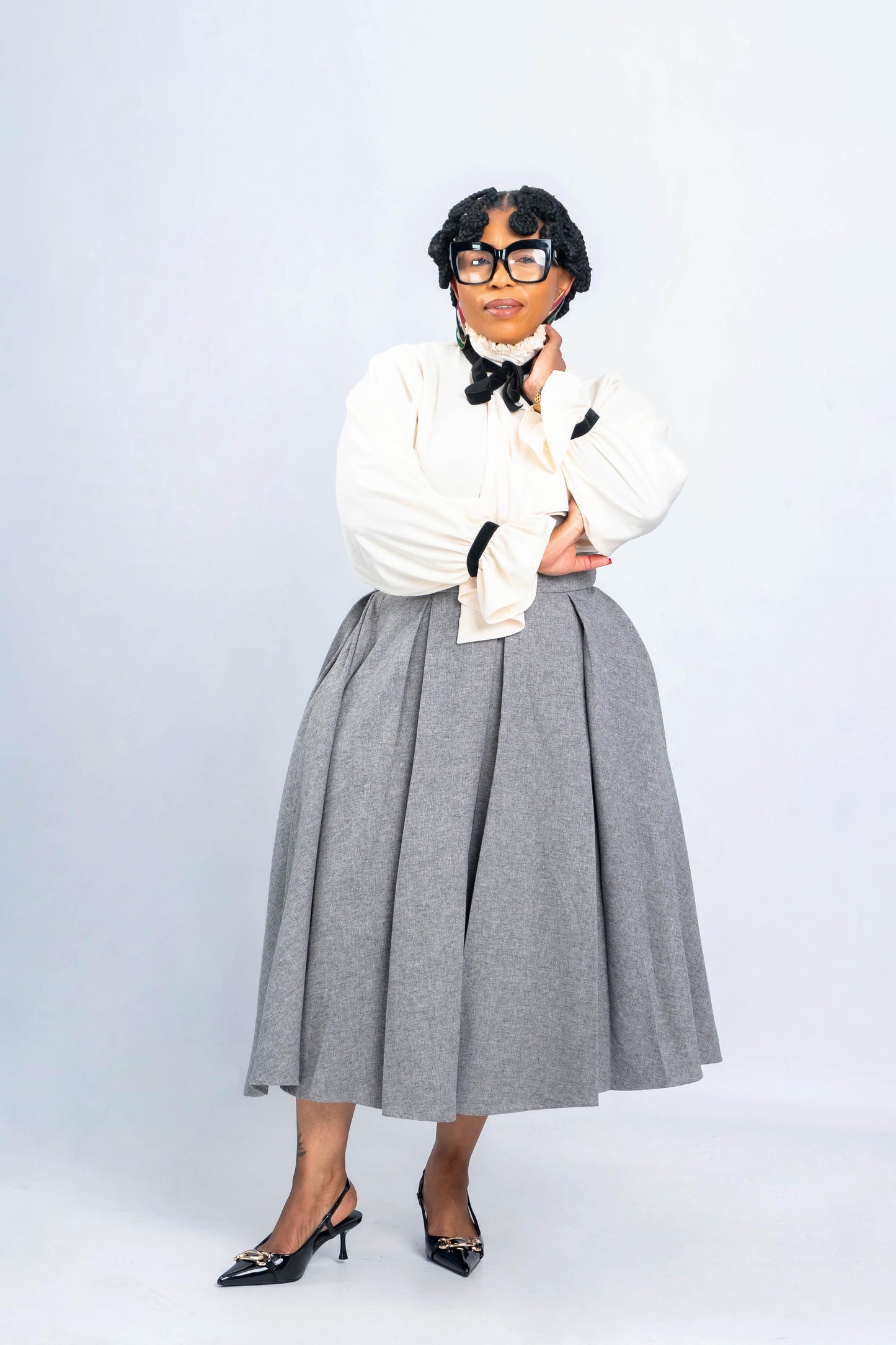 Cream Shirt and Pleated skirt